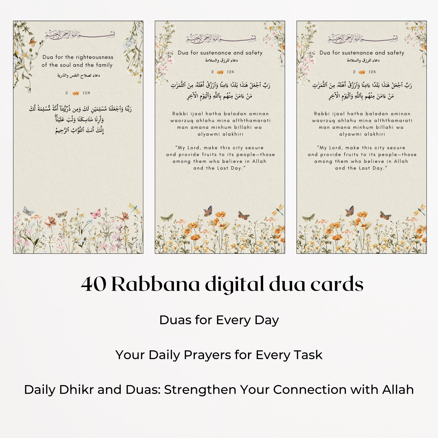 40 rabbana dua cards - Vintage Wildflower Design