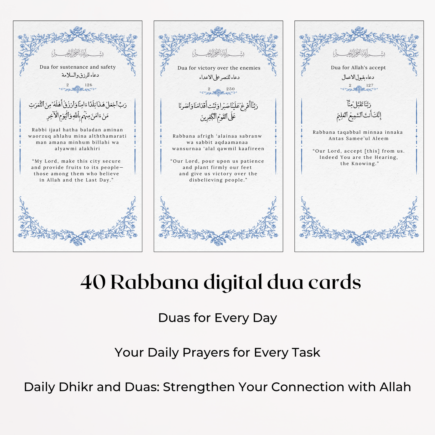 40 rabbana dua cards - Blue Roses Garden Vintage Design