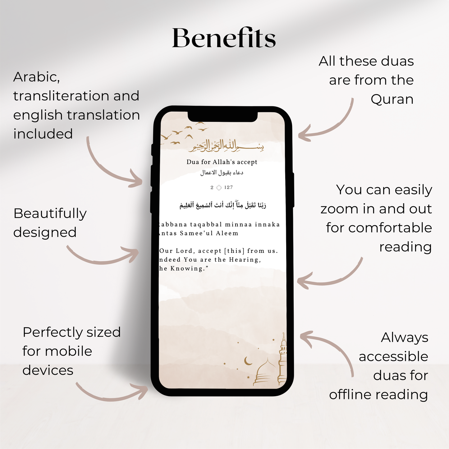 40 rabbana dua cards - Nabawi Mosque with Beige Aesthetic Design