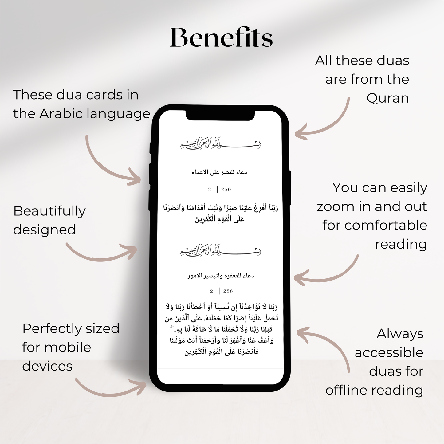 40 rabbana dua cards - with Clean and Minimalist Design - Only arabic text