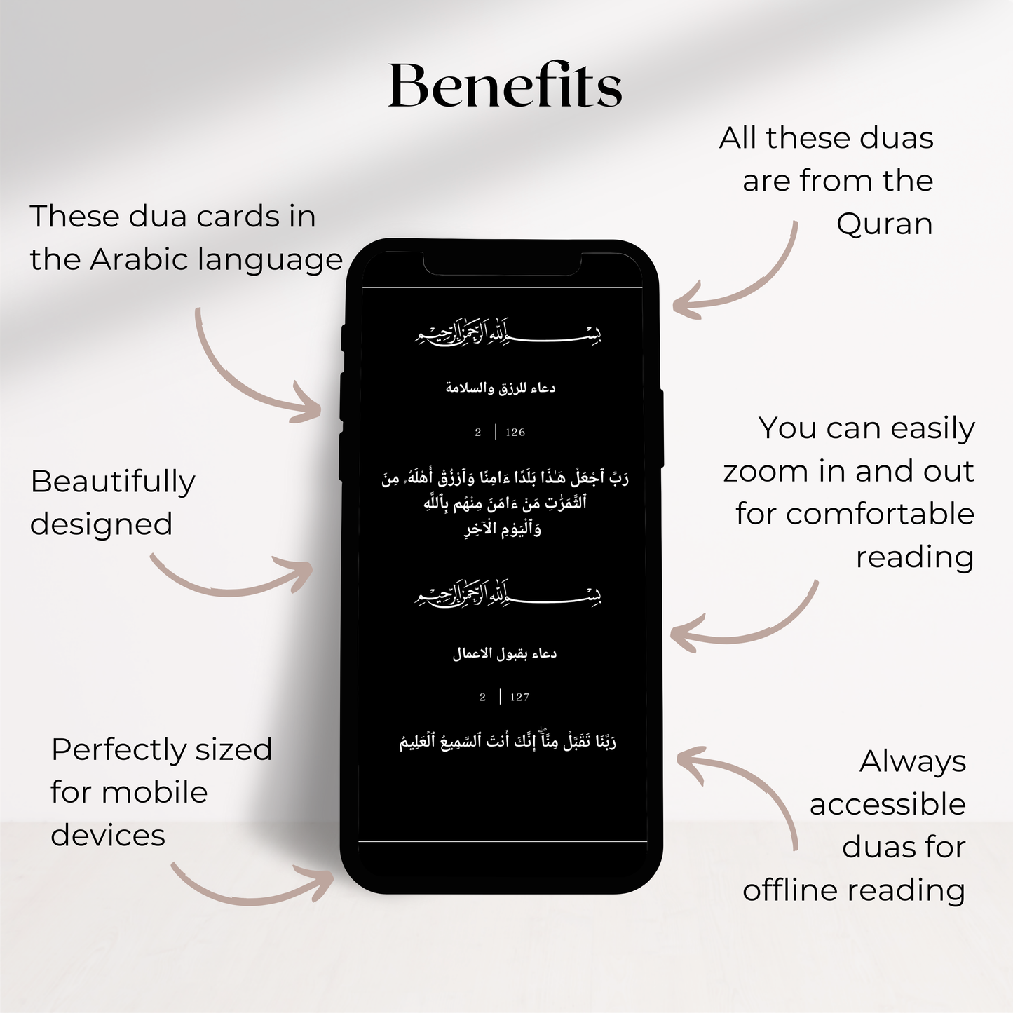 40 rabbana dua cards - with Clean, Elegant Black and White Design - Only Arabic text